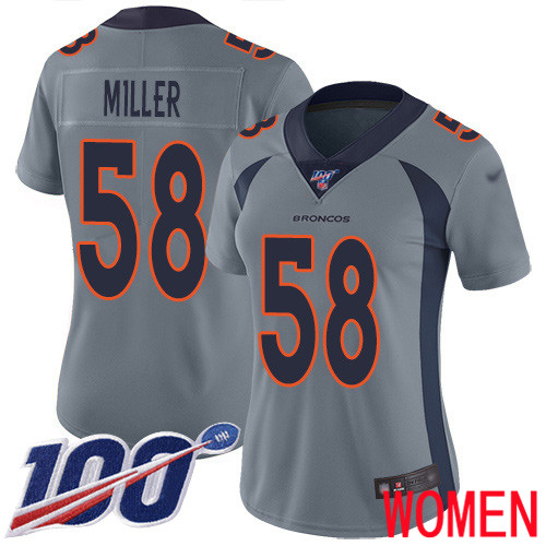 Women Denver Broncos #58 Von Miller Limited Silver Inverted Legend 100th Season Football NFL Jersey
